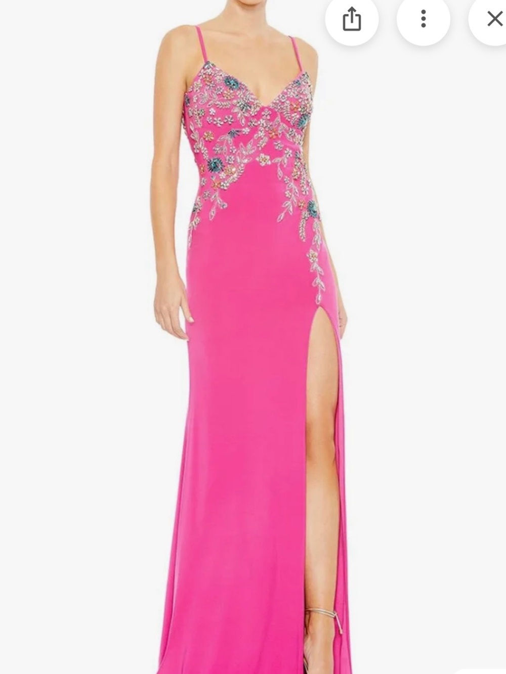 Mac Duggal Hot Pink Beaded Spaghetti Strap Prom Gown